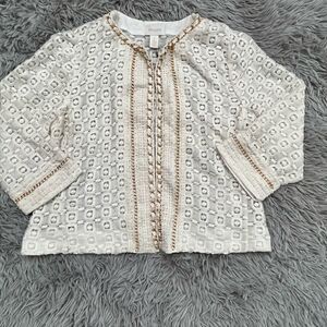 Chicos Embellished Lace Artisan Jacket, Size 1 (8-10 Medium)